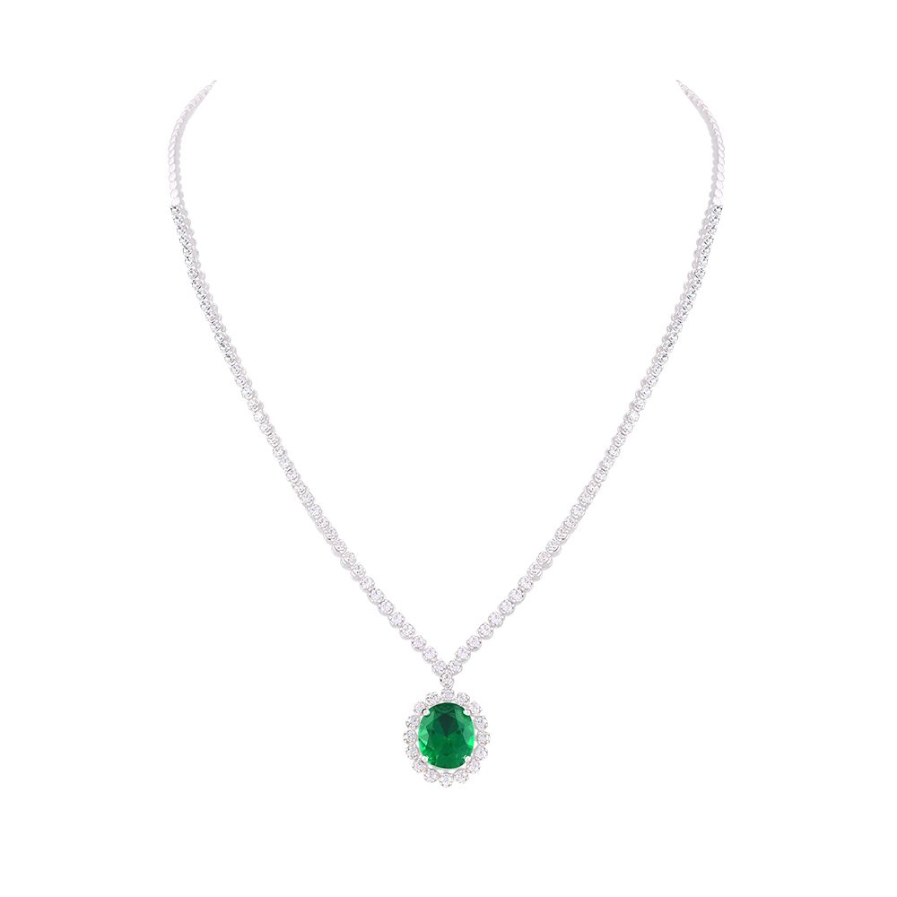 Classic Crown Star Green Gemstone and Diamond Necklace Set-Necklace Sets-OBX24012-A327W0B