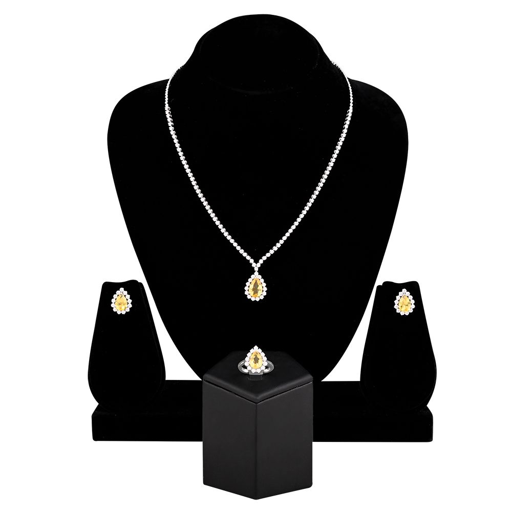 Eclectic Yellow Gemstone and Diamond Crown Star Pendant Necklace Set-Necklace Sets-OBX24013-A332W0B