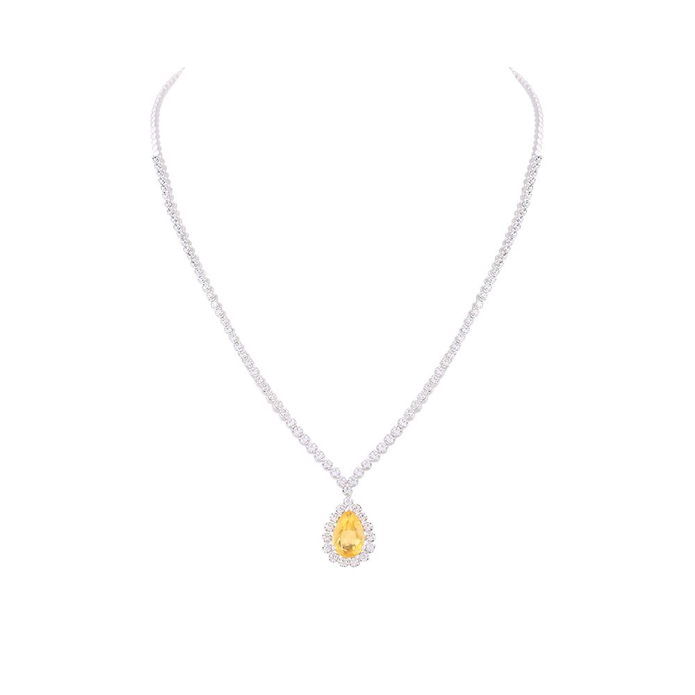 Eclectic Yellow Gemstone and Diamond Crown Star Pendant Necklace Set-Necklace Sets-OBX24013-A332W0B