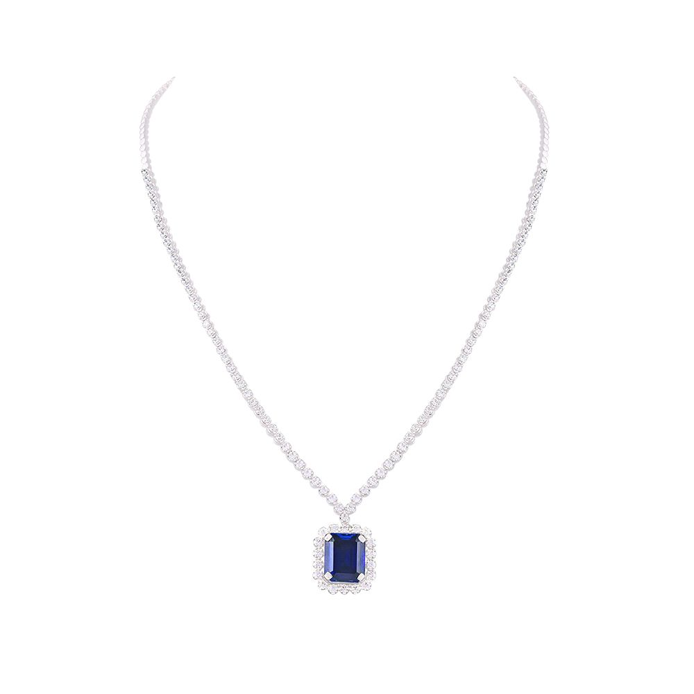 Breathtaking Crown Star Blue Gemstone and Diamond Pendant Necklace Set-Necklace Sets-OBX24014-A341W0B