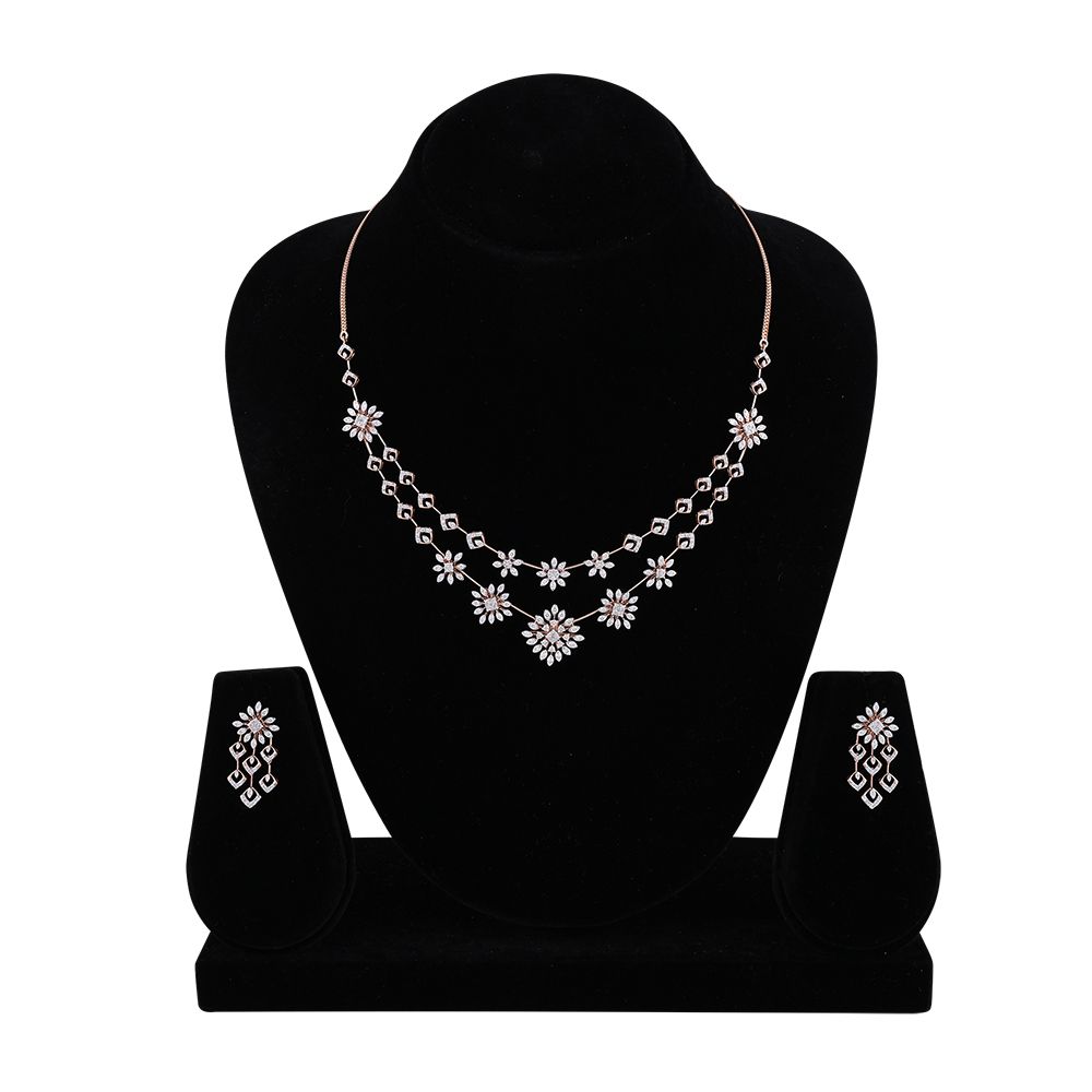 Scintillating Rose Gold Layered Diamond Necklace Set-All Jewellery-ONS24A52-D400X0B