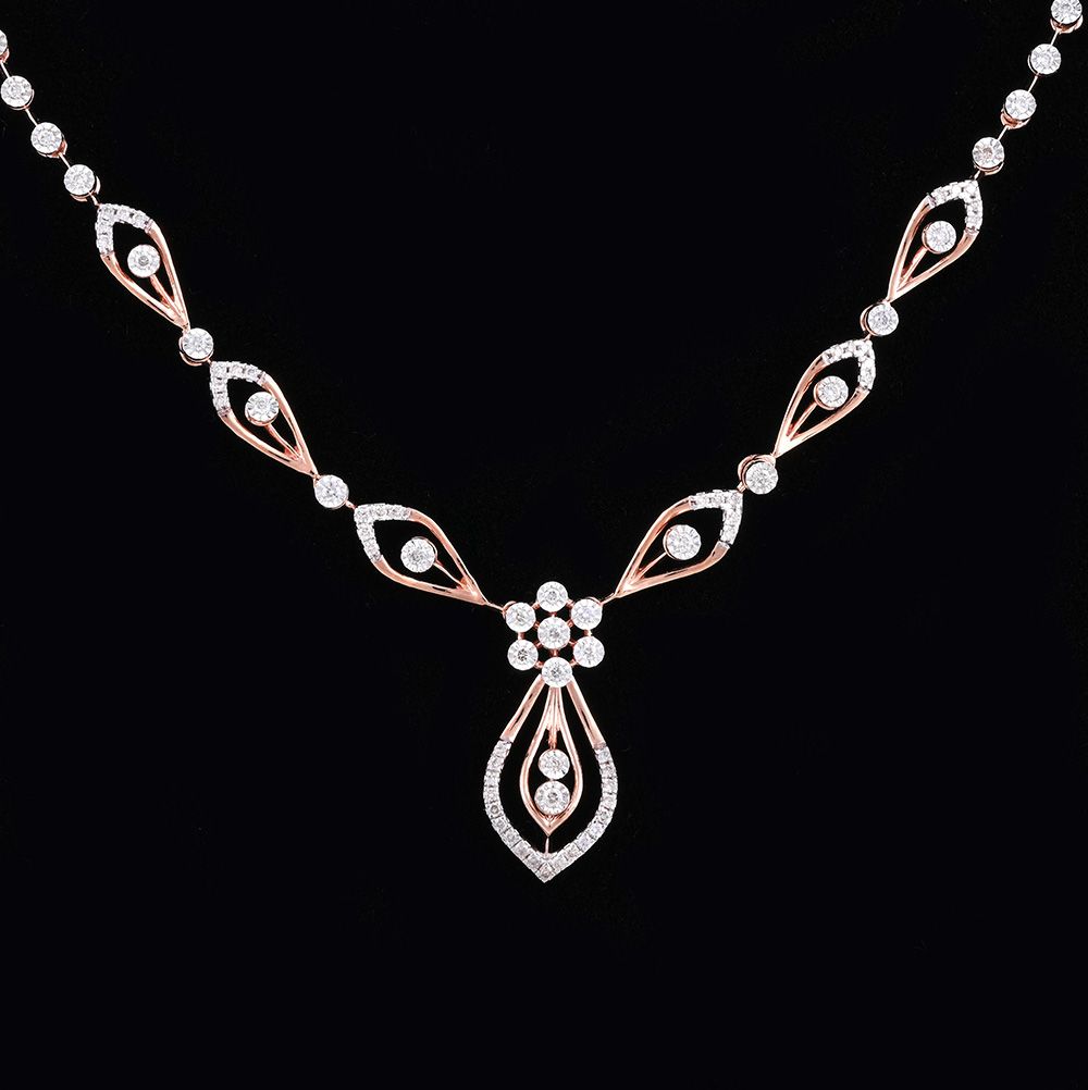 Leaf Embrace Rose Gold Necklace Set-All Jewellery-ONS24A59-D900X0C