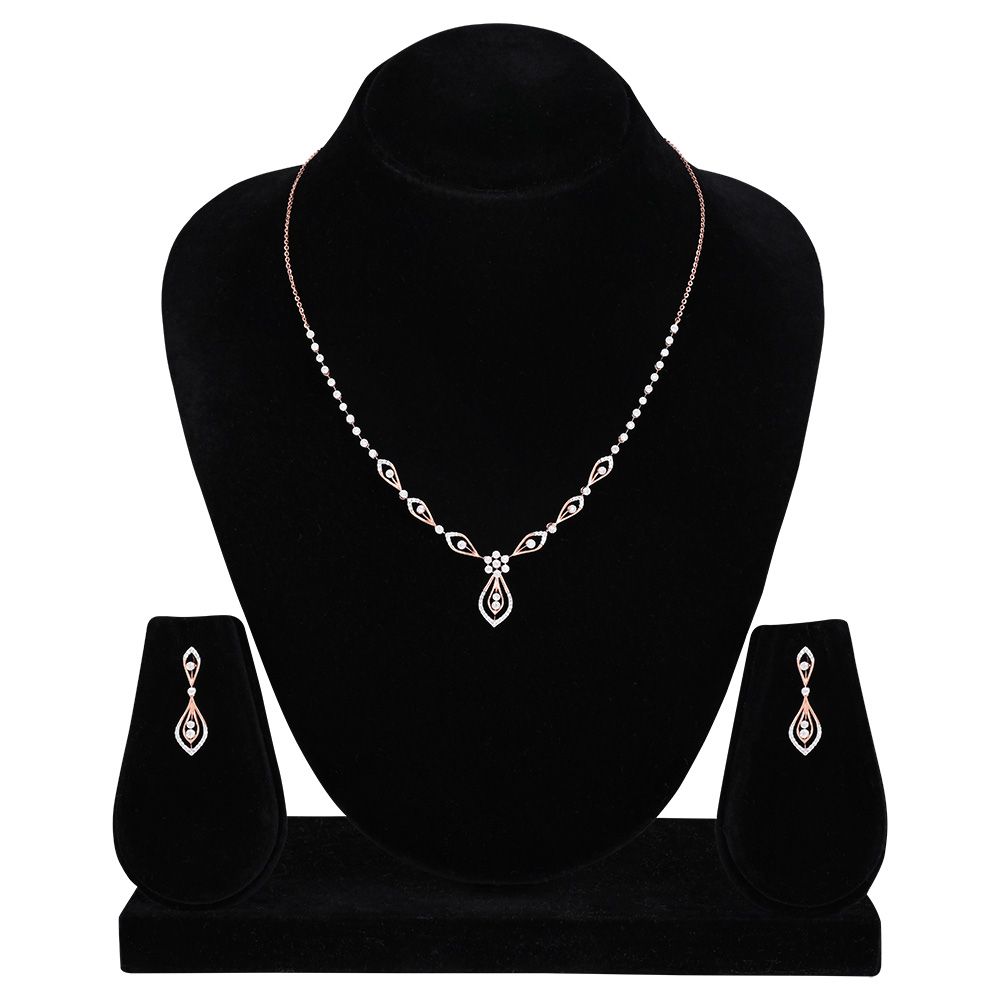 Leaf Embrace Rose Gold Necklace Set-All Jewellery-ONS24A59-D900X0C