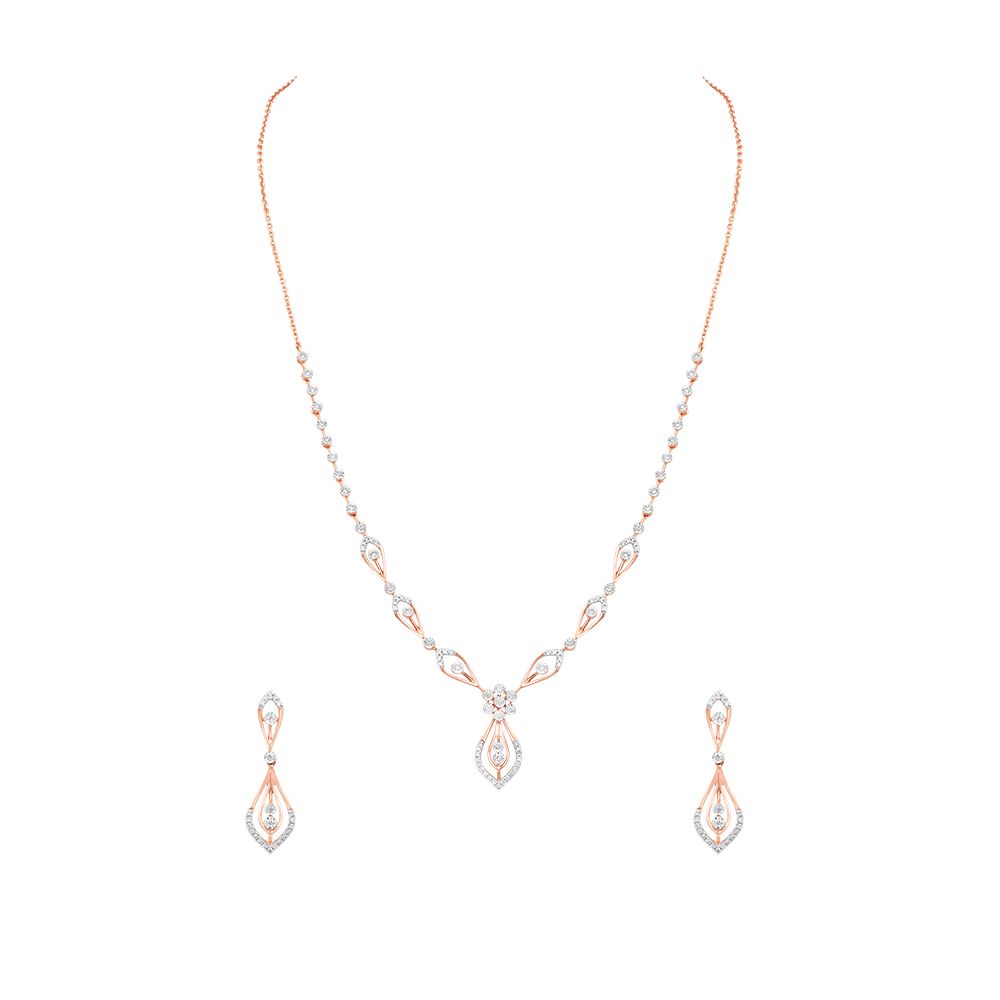 Leaf Embrace Rose Gold Necklace Set-All Jewellery-ONS24A59-D900X0C