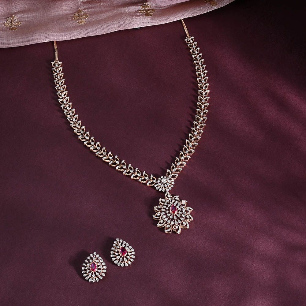Festive Floral Diamond Necklace Set-All Jewellery-ONS24A65-D440X0B