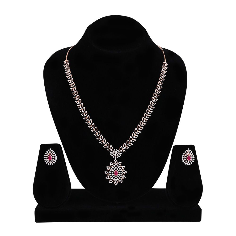 Festive Floral Diamond Necklace Set-All Jewellery-ONS24A65-D440X0B