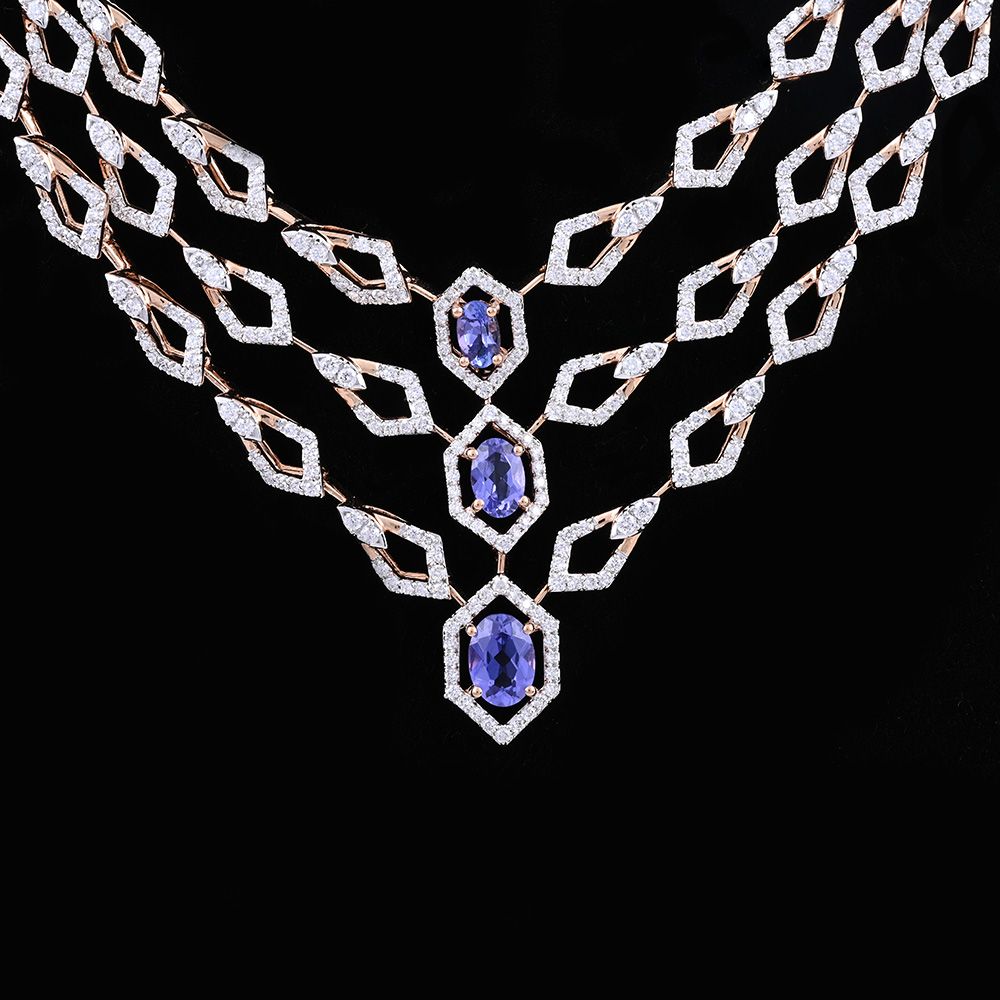 Opulent Elegance Rose Gold Necklace Set-All Jewellery-ONS24A70-D434X0B