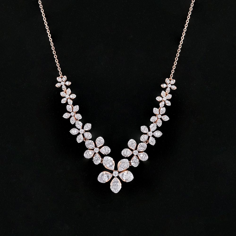 Gorgeous Floral Diamond Necklace-Necklaces-OSN24A76-D300X1B
