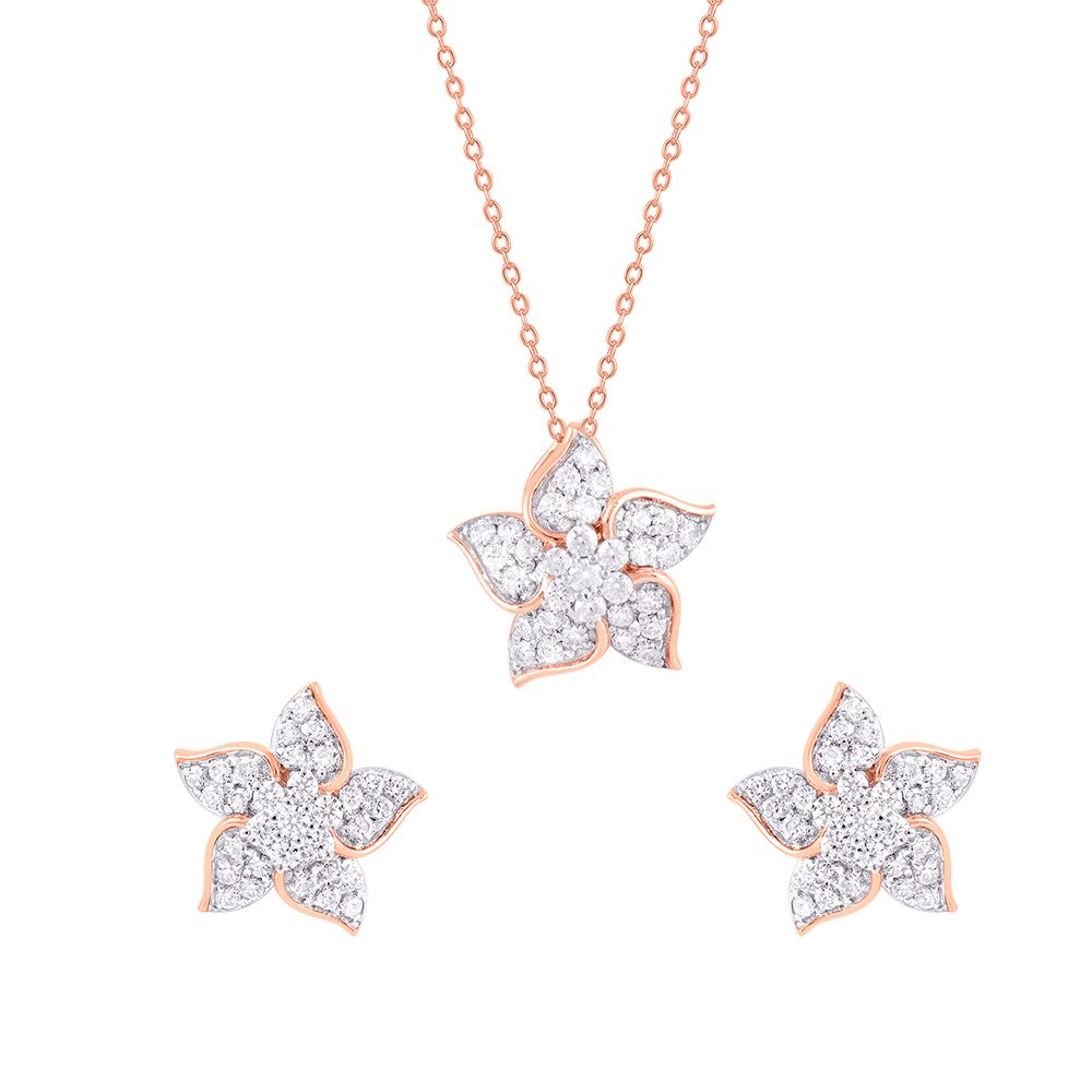 Glimmering Floral Diamond Necklace Set-All Jewellery-OBX24037-D400X0B