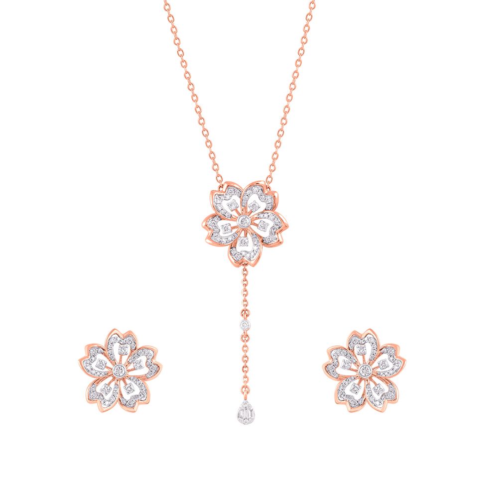 Alluring Floral Diamond Necklace Set-All Jewellery-ONS24A79-D400X0B