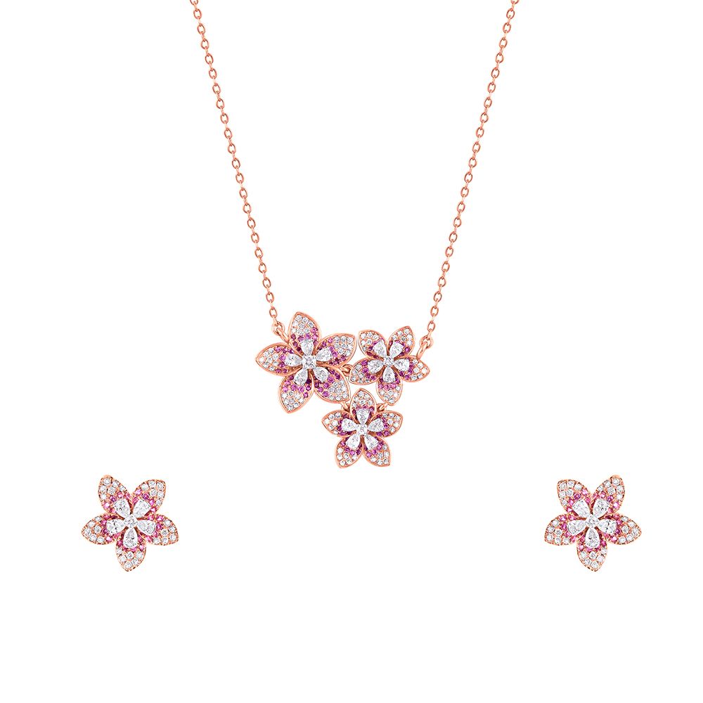 Gleaming 3-Floral Diamond Necklace Set-All Jewellery-ONS24A80-D342X0B