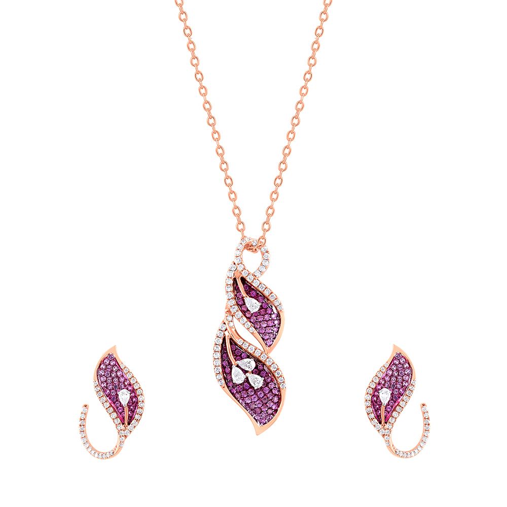 Sparkling Pink Sapphire and Diamond Necklace Set-All Jewellery-ONS24A82-D343X0B