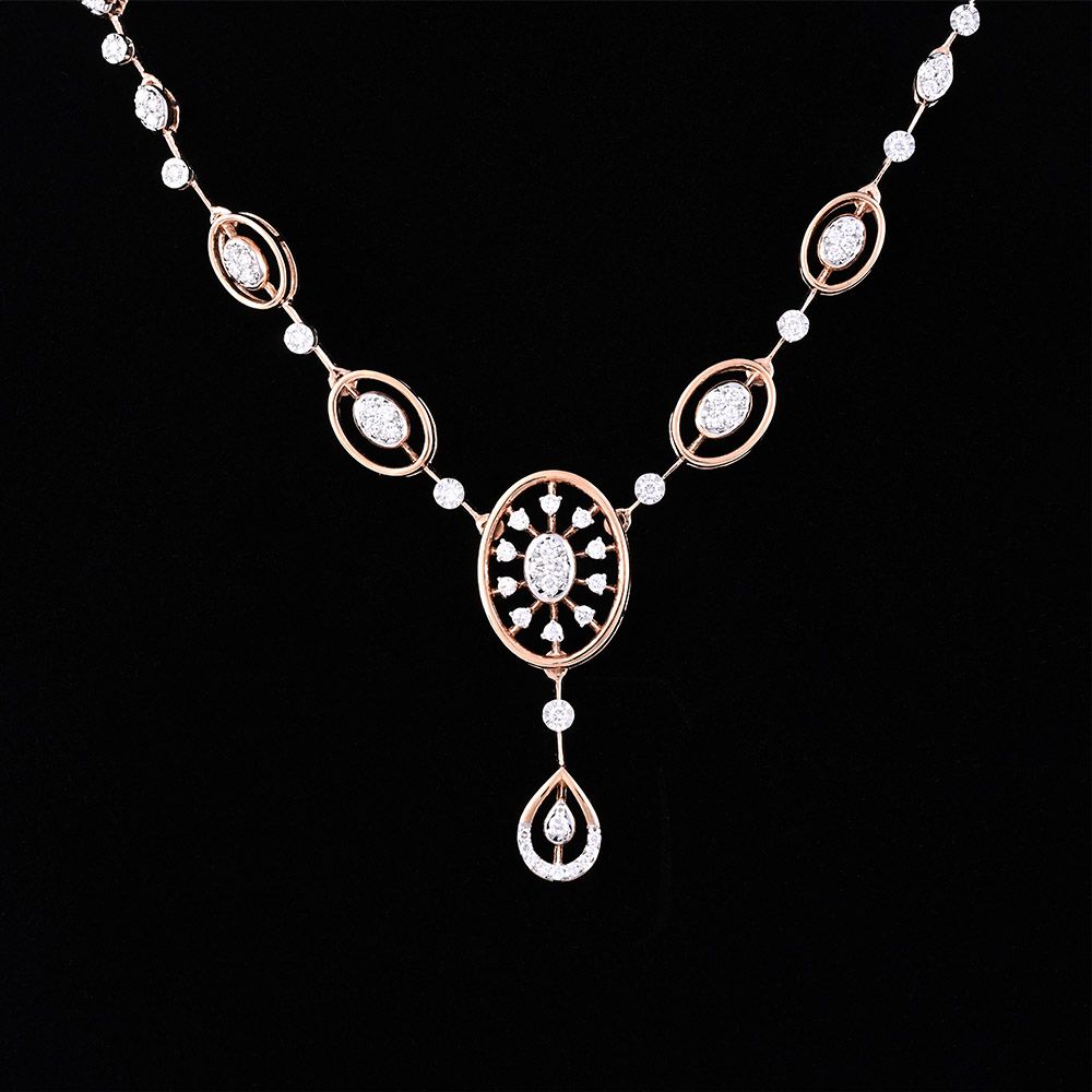 Diamond Oval Drop Necklace-Necklaces-OSN25A06-D400X1C