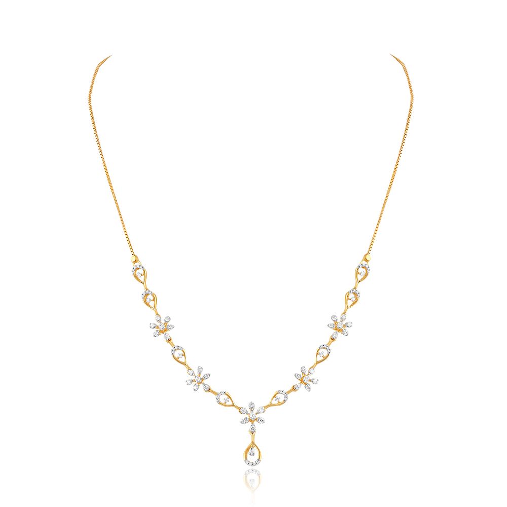 Floral Drop Diamond Necklace-Necklaces-OSN25A07-D400R1B