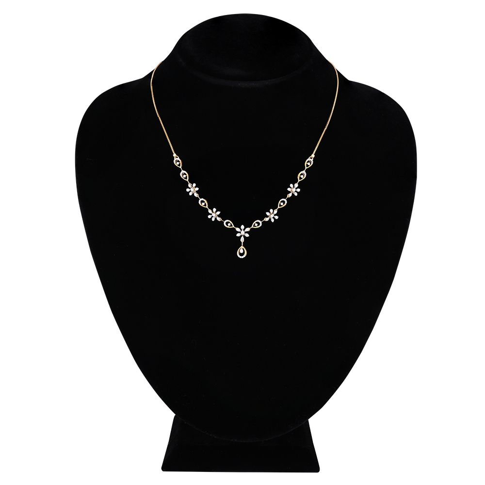 Floral Drop Diamond Necklace-Necklaces-OSN25A07-D400R1B