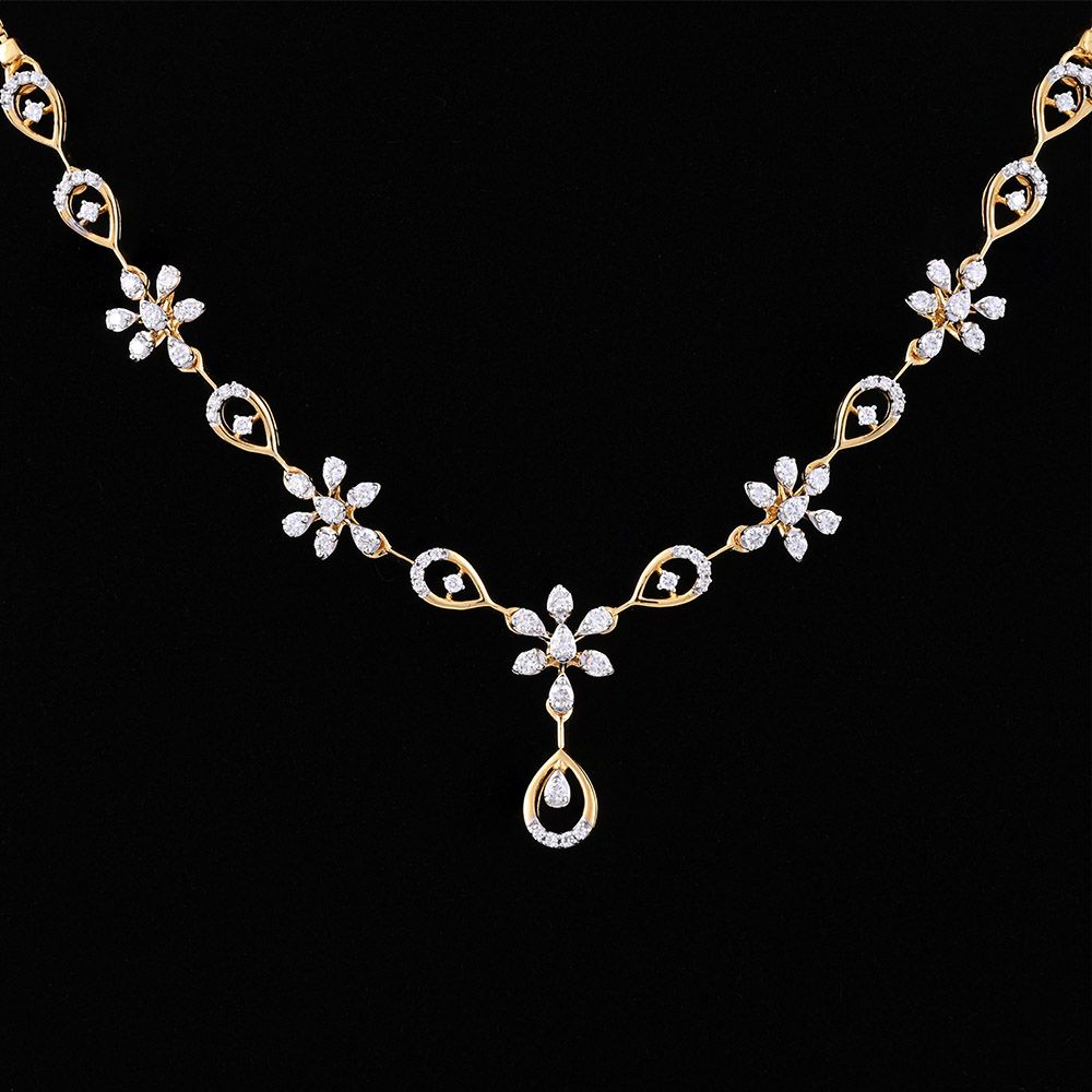 Floral Drop Diamond Necklace-Necklaces-OSN25A07-D400R1B
