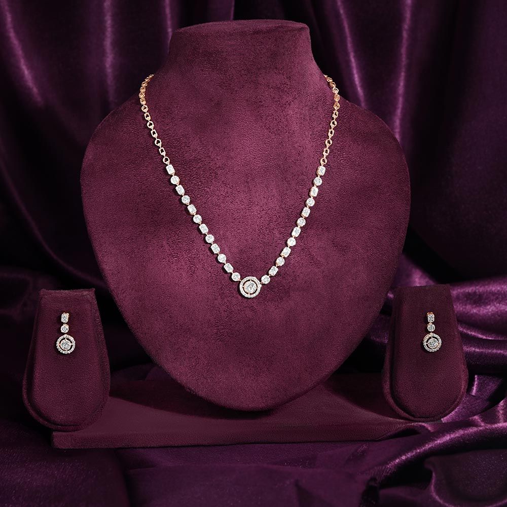 Circle Charm Diamond Necklace Set-All Jewellery-ONS25A19-D400X0B