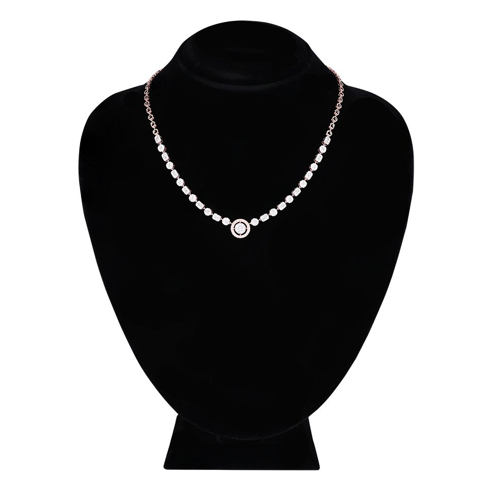 Circle Charm Diamond Necklace Set-All Jewellery-ONS25A19-D400X0B