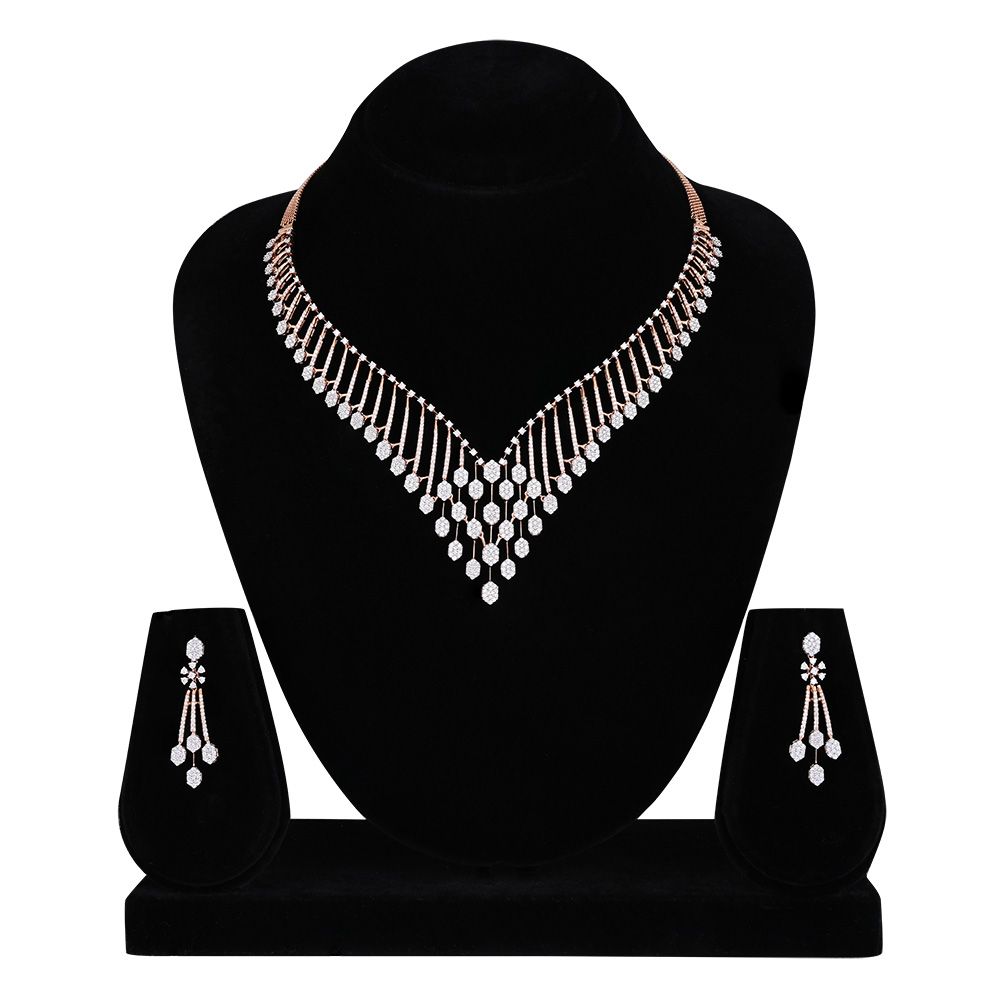 Exquisite Rose Gold Diamond Necklace Set-All Jewellery-ONS25A21-D400X0B