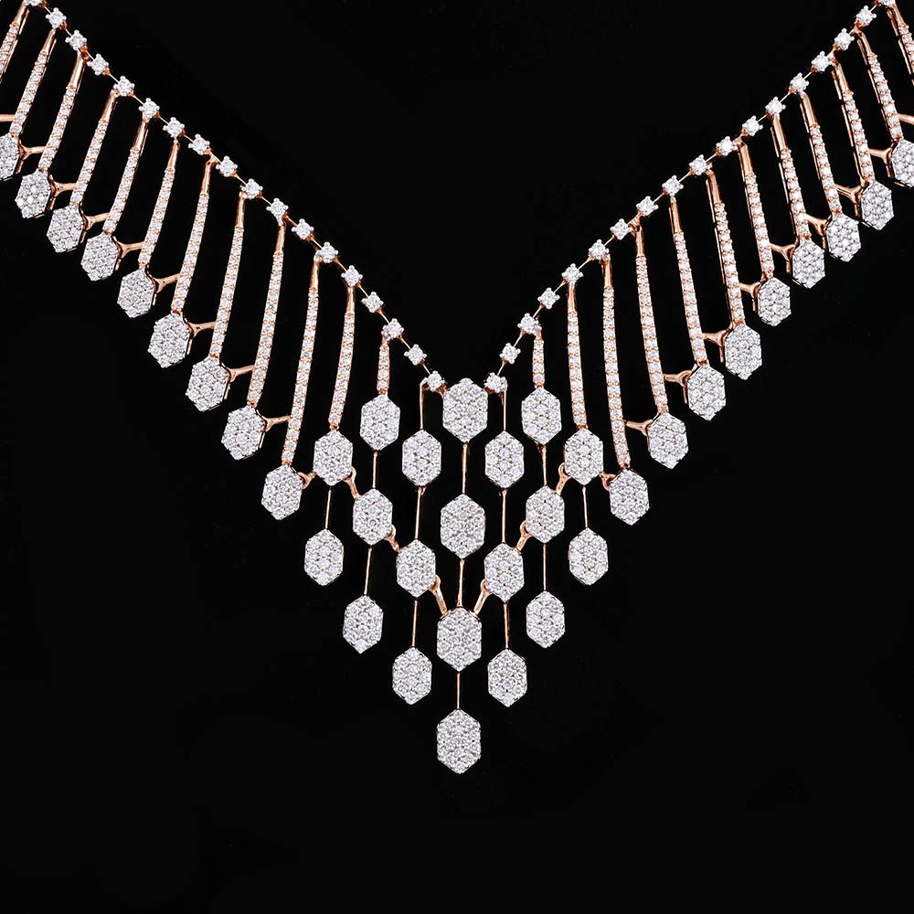 Exquisite Rose Gold Diamond Necklace Set-All Jewellery-ONS25A21-D400X0B