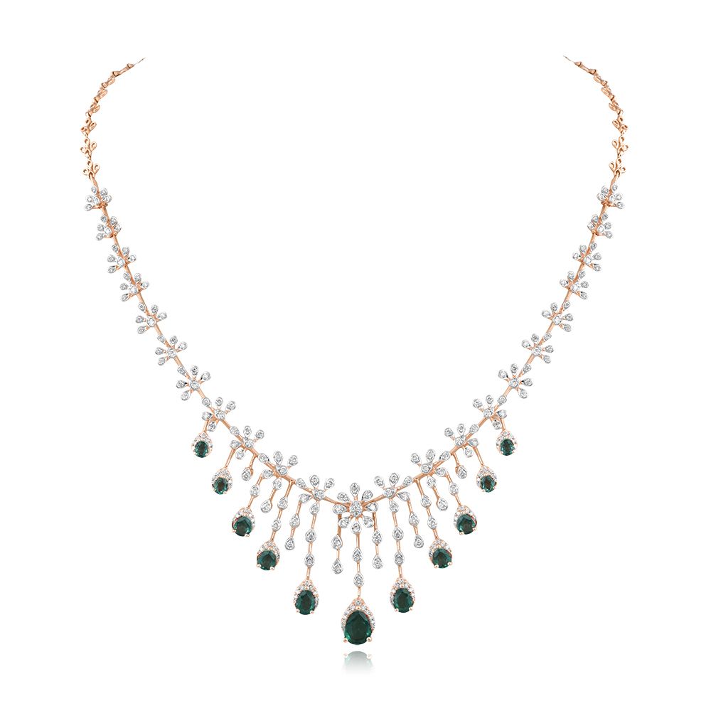 Elegant Floral Emerald and Diamond Necklace Set-All Jewellery-ONS25A43-D445X0B