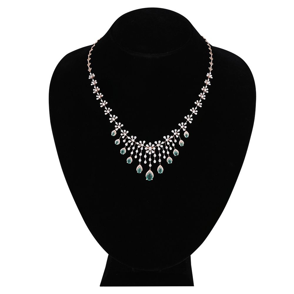 Elegant Floral Emerald and Diamond Necklace Set-All Jewellery-ONS25A43-D445X0B