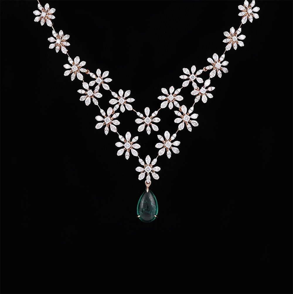 Stunning Emerald Floral Necklace Set-All Jewellery-ONS25A46-D345X0B