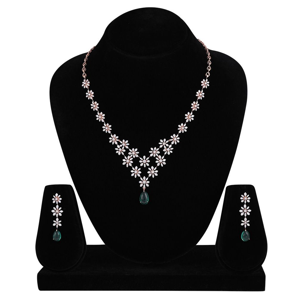 Stunning Emerald Floral Necklace Set-All Jewellery-ONS25A46-D345X0B