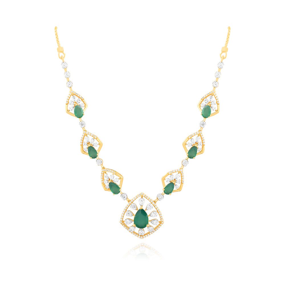 Green Onyx Diamond Yellow Gold Necklace-Necklaces-OSN25A53-D435R1C