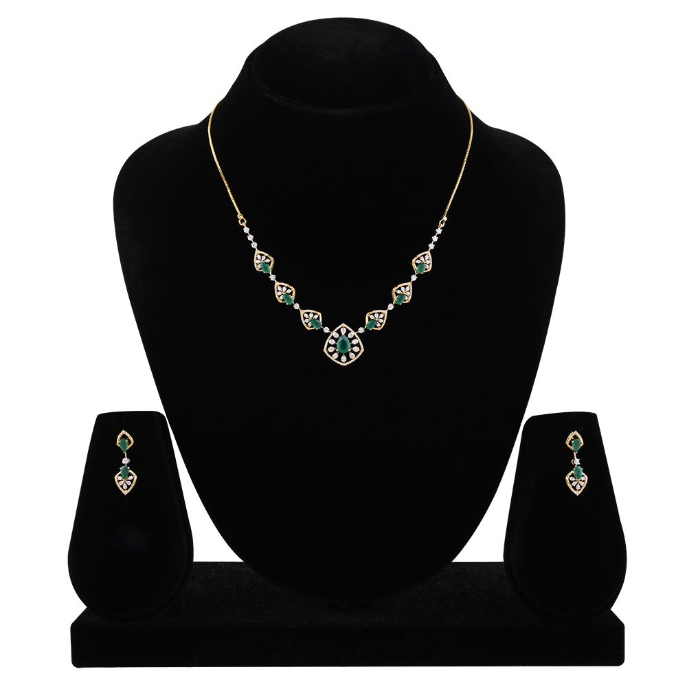 Green Onyx Diamond Necklace Set-Diamond-ONS25A53-D435R0C