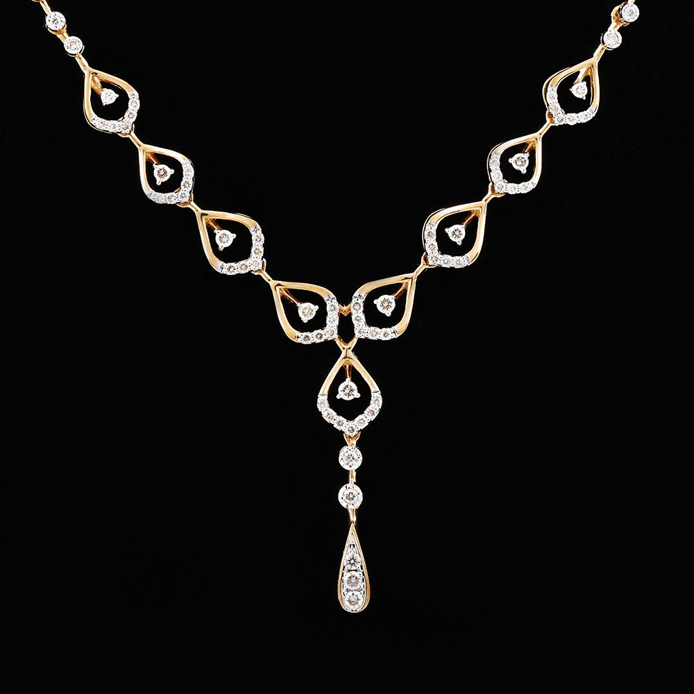 Elegant Glow 18Kt Yellow Gold Diamond Necklace-Necklaces-OSN25A55-D900R1C