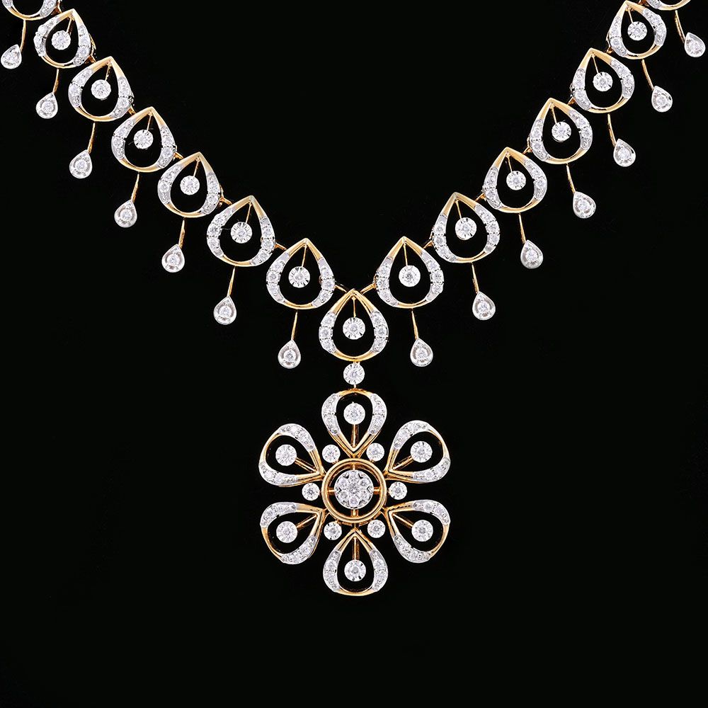 Diamond Floral Elegance Necklace Set-Diamond-ONS25A65-D600R0B