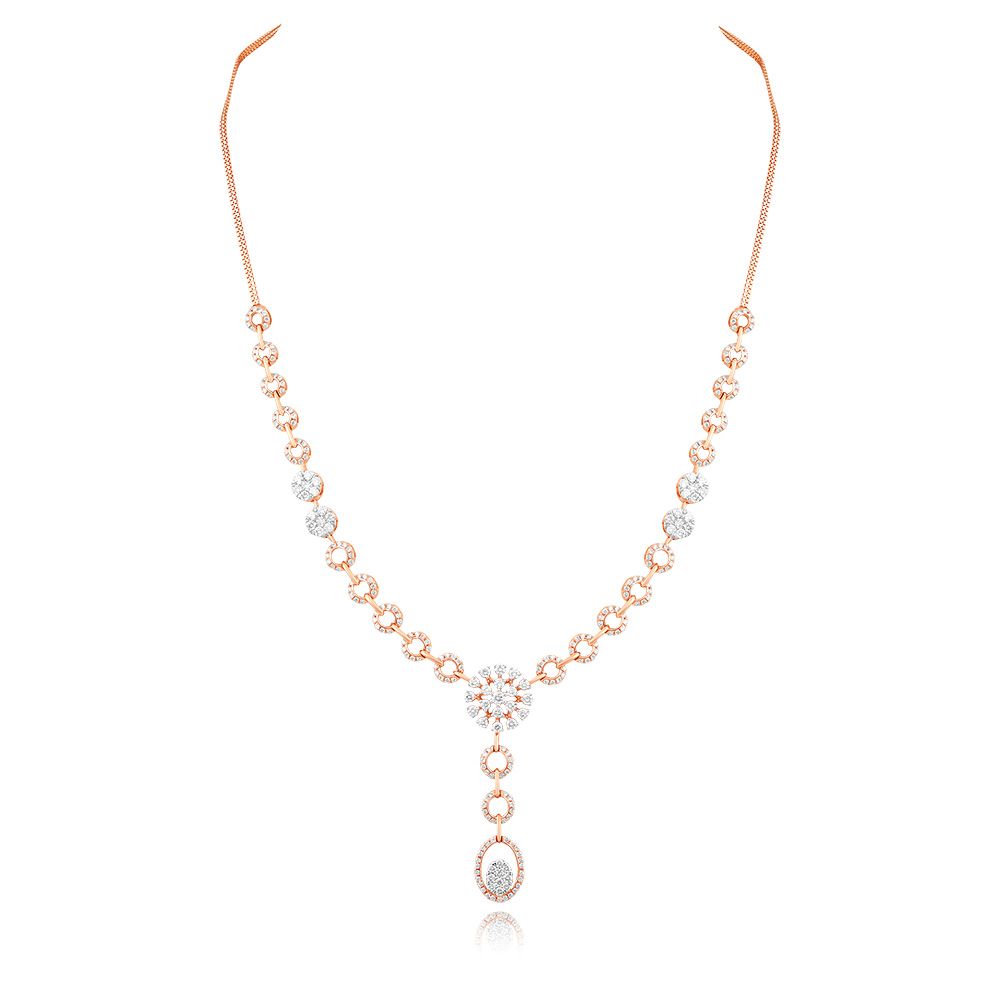 Diamond Floral Drop Necklace Set-All Jewellery-ONS25A66-D400X0B