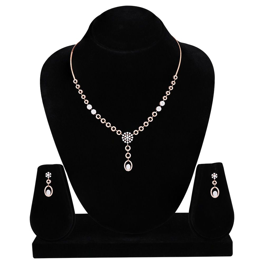 Diamond Floral Drop Necklace Set-All Jewellery-ONS25A66-D400X0B