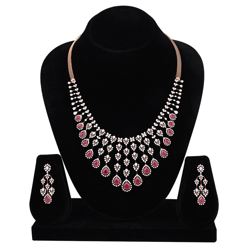 Red Drop Elegance Necklace Set-All Jewellery-ONS25A69-D435X0B