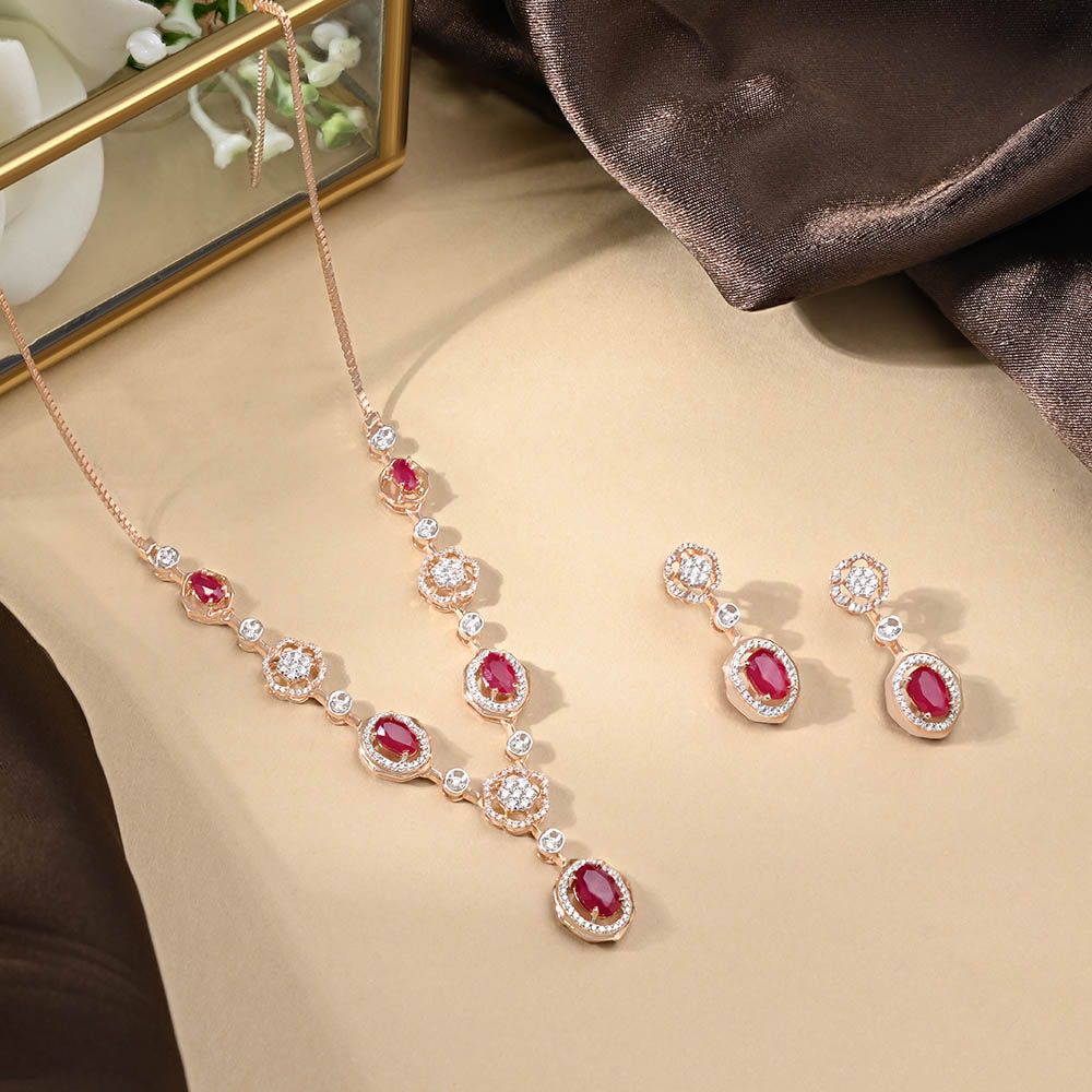 Sparkling Diamond Floral Necklace Set-All Jewellery-ONS25A81-D435X1C