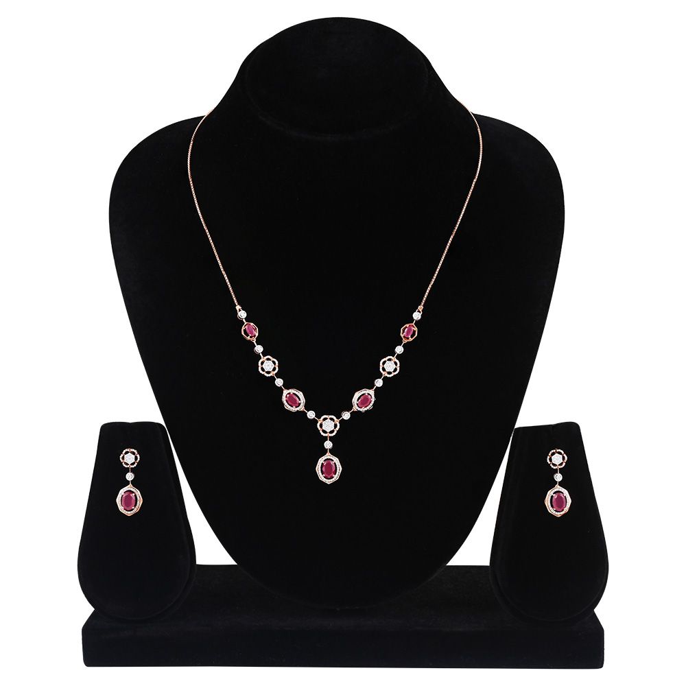 Sparkling Diamond Floral Necklace Set-All Jewellery-ONS25A81-D435X1C