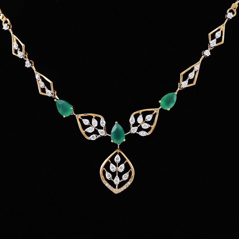 Green Leaf Diamond Necklace-Necklaces-OSN25A96-D435R1C