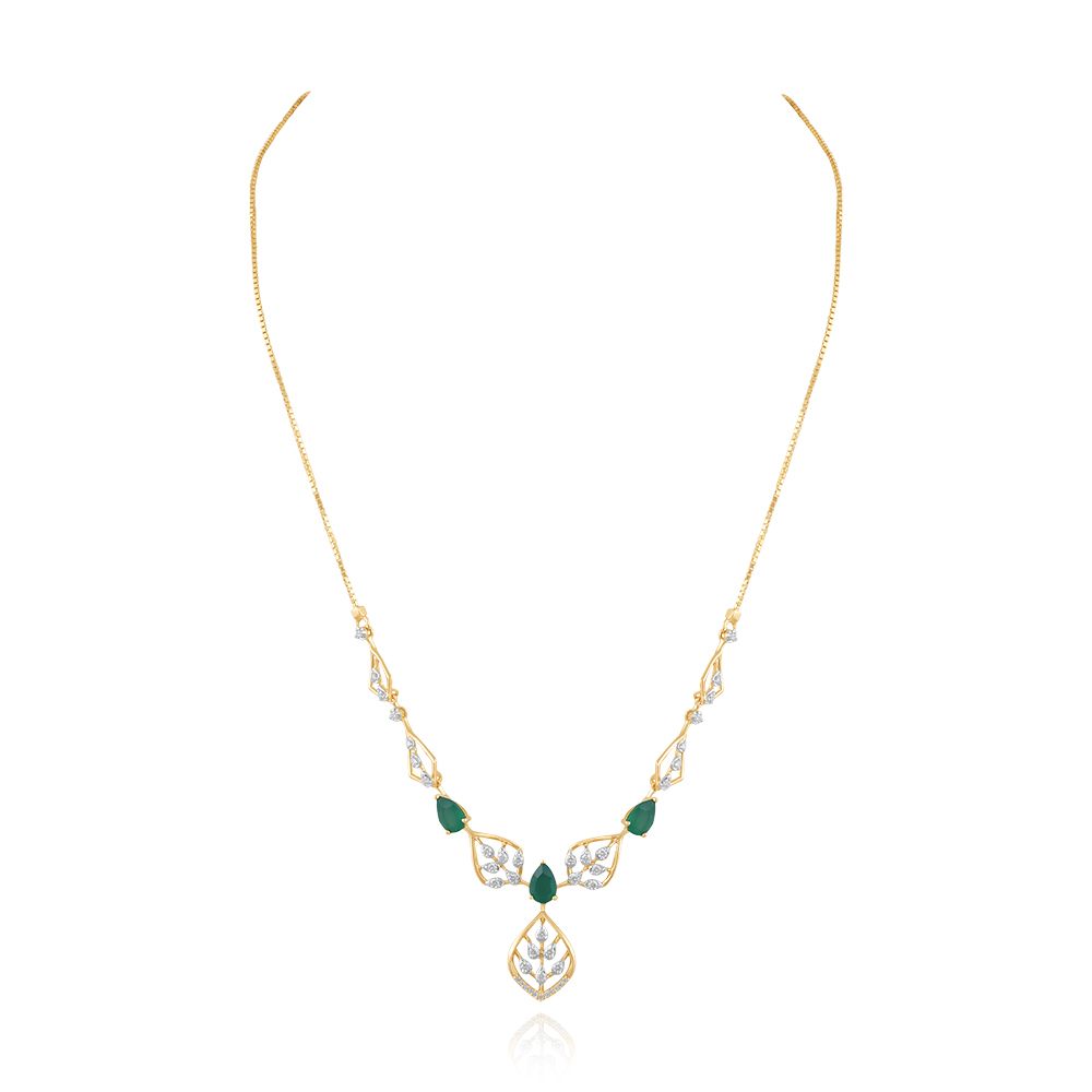 Green Leaf Diamond Necklace-Necklaces-OSN25A96-D435R1C