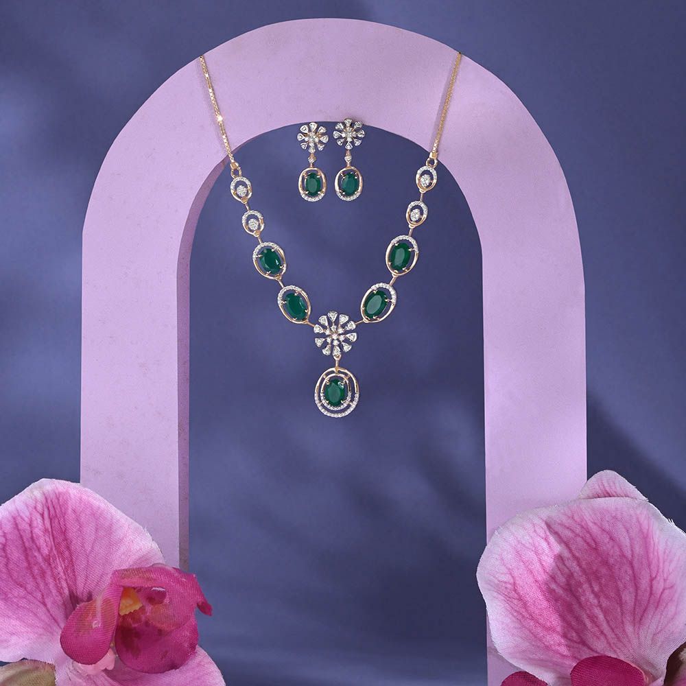 Graceful Diamond Floral Necklace Set-Diamond-ONS25A97-D435R0C