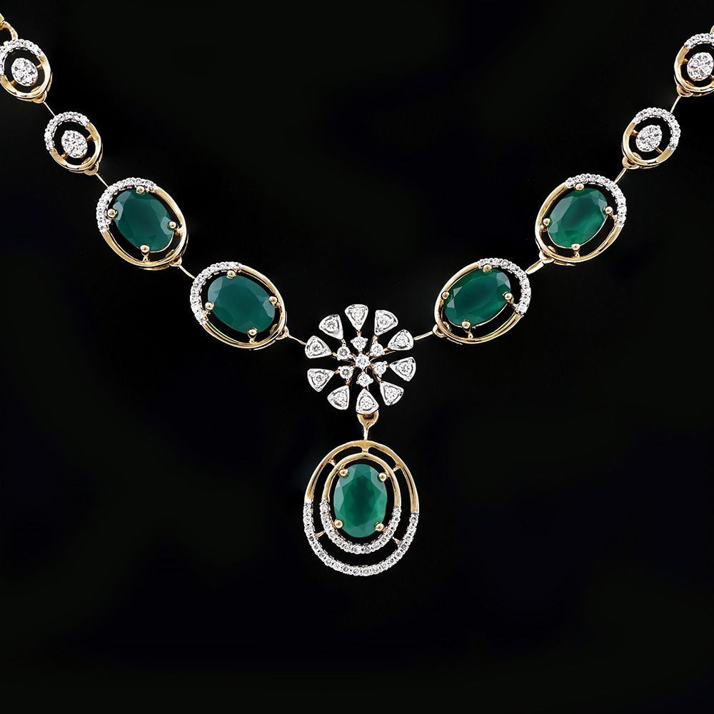 Graceful Diamond Floral Necklace-Necklaces-OSN25A97-D435R1C