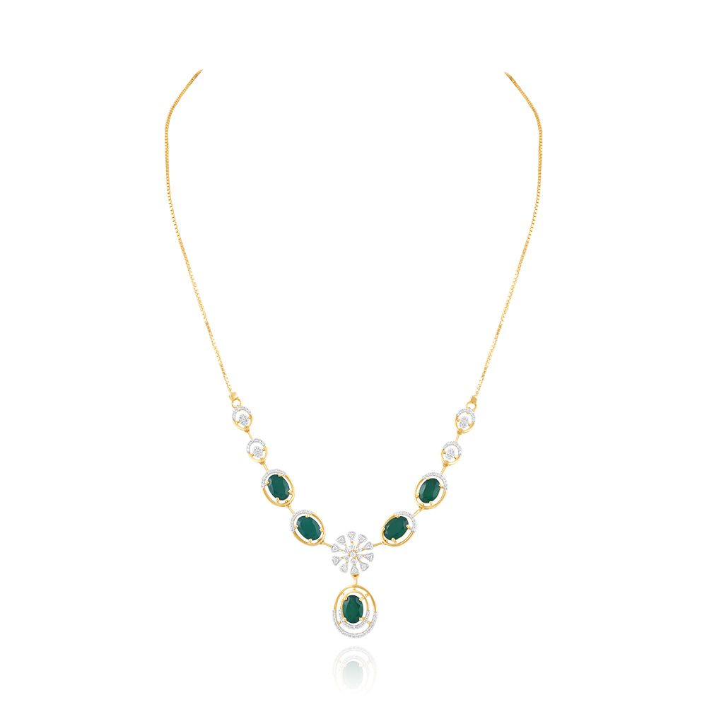 Graceful Diamond Floral Necklace-Necklaces-OSN25A97-D435R1C