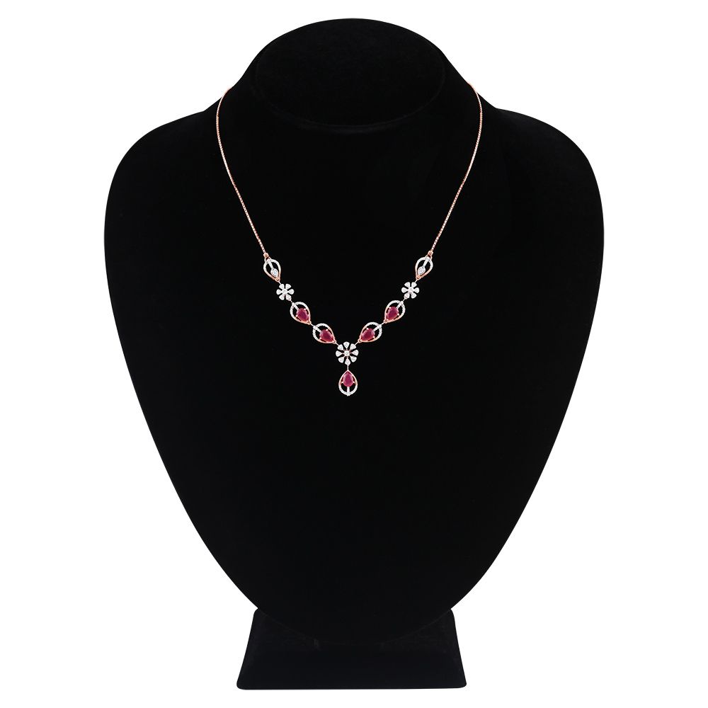 Diamond & Red Stone Drop Necklace-Necklaces-OSN25A98-D435X1C