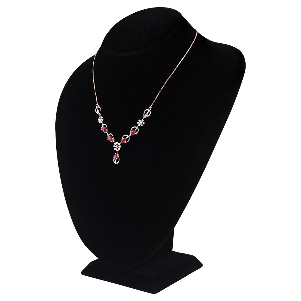 Diamond & Red Stone Drop Necklace-Necklaces-OSN25A98-D435X1C