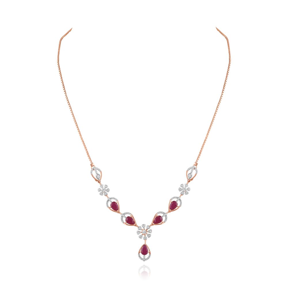 Diamond & Red Stone Drop Necklace-Necklaces-OSN25A98-D435X1C