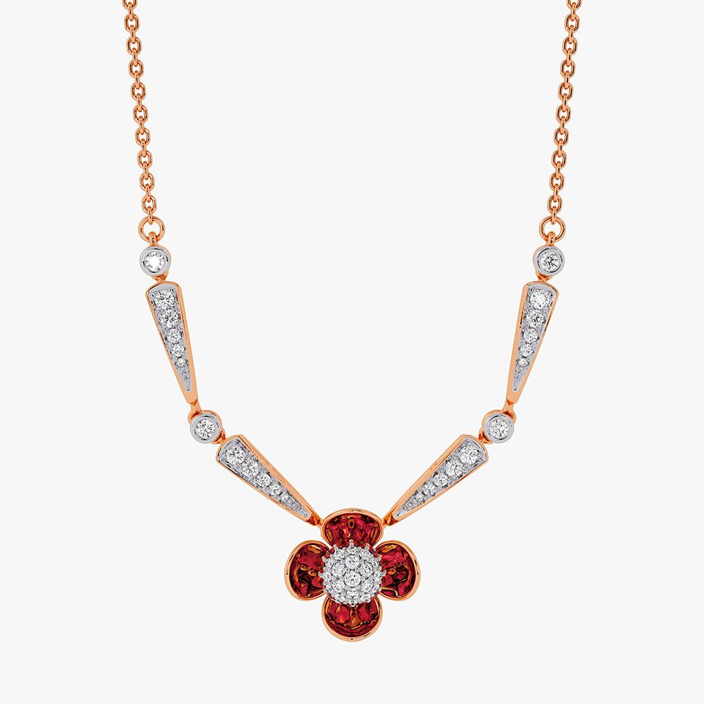 Brilliant 14Kt Diamond and Red Stone Necklace-Necklaces-OSN26AC6-D435X1C