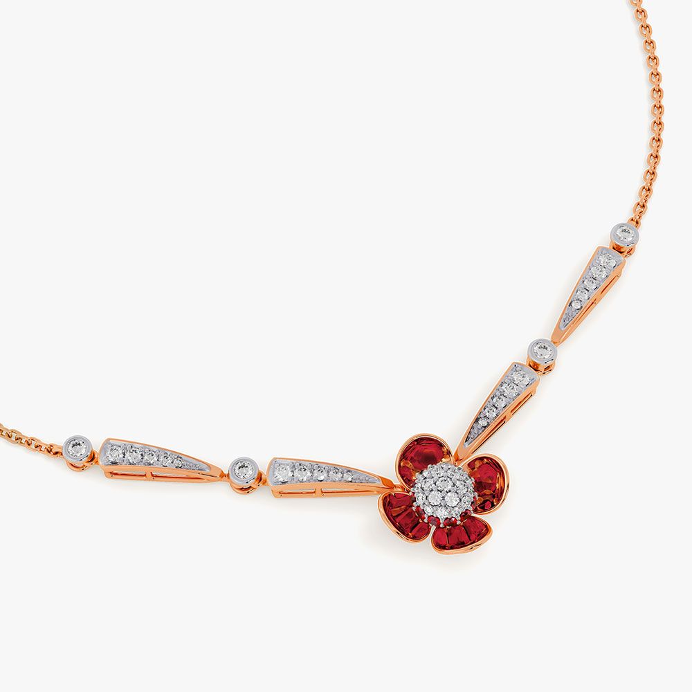 Brilliant 14Kt Diamond and Red Stone Necklace-Necklaces-OSN26AC6-D435X1C
