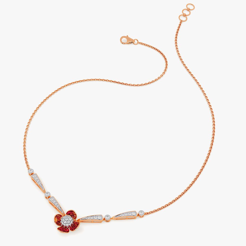 Brilliant 14Kt Diamond and Red Stone Necklace-Necklaces-OSN26AC6-D435X1C