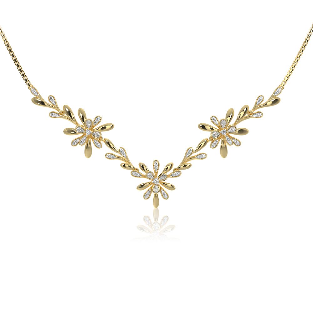 Floral Bloom 14Kt Yellow Gold Necklace-Necklaces-OSN26B27-D400R1C