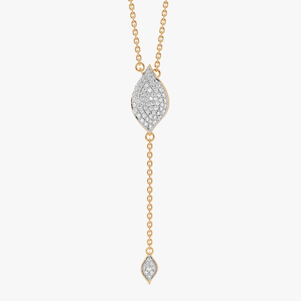 Sleek Drop 14Kt Yellow Gold Diamond Necklace-Pendants-OSN26B31-D400R1C